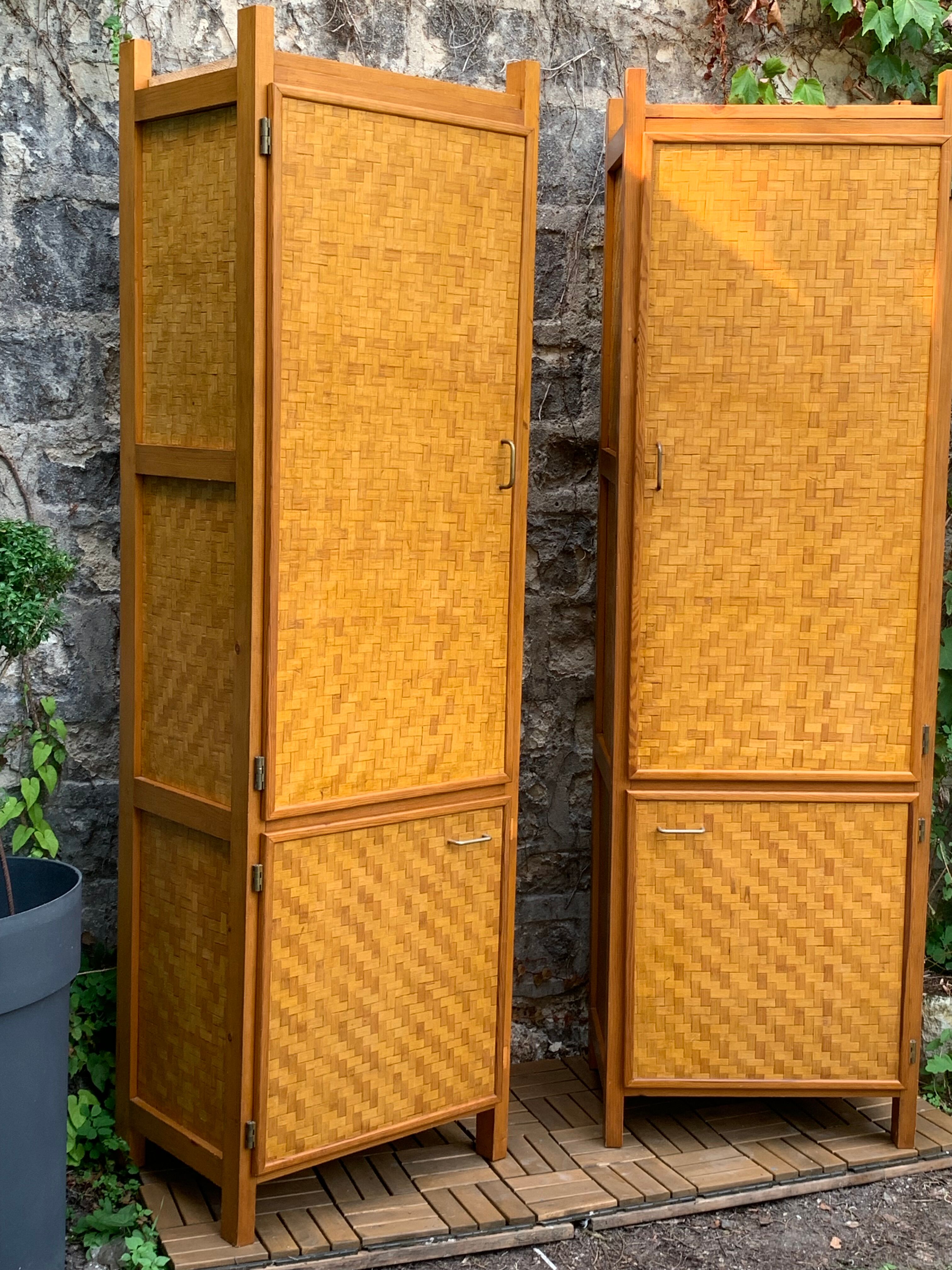 Bamboo cabinet woven and modular pine vintage 1960