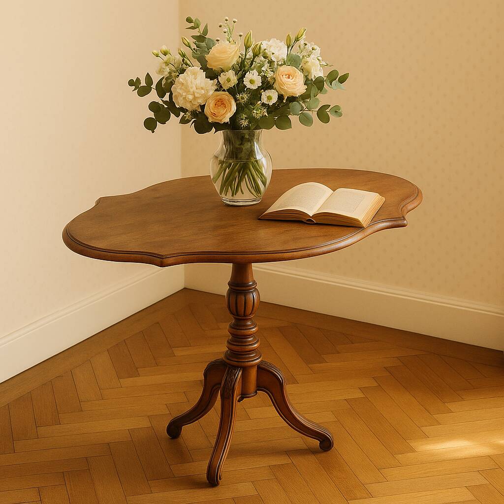 Oval wooden pedestal table, violin table on three legs, Napoleon III style