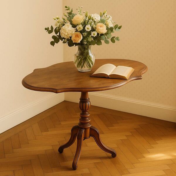 Guéridon, table violon tripode ovale en bois, style Napoléon III