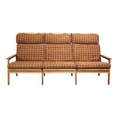 Canapé Capella 3 places à dossier haut en chêne par Illum Wikkelsø, Danemark, années 1960.