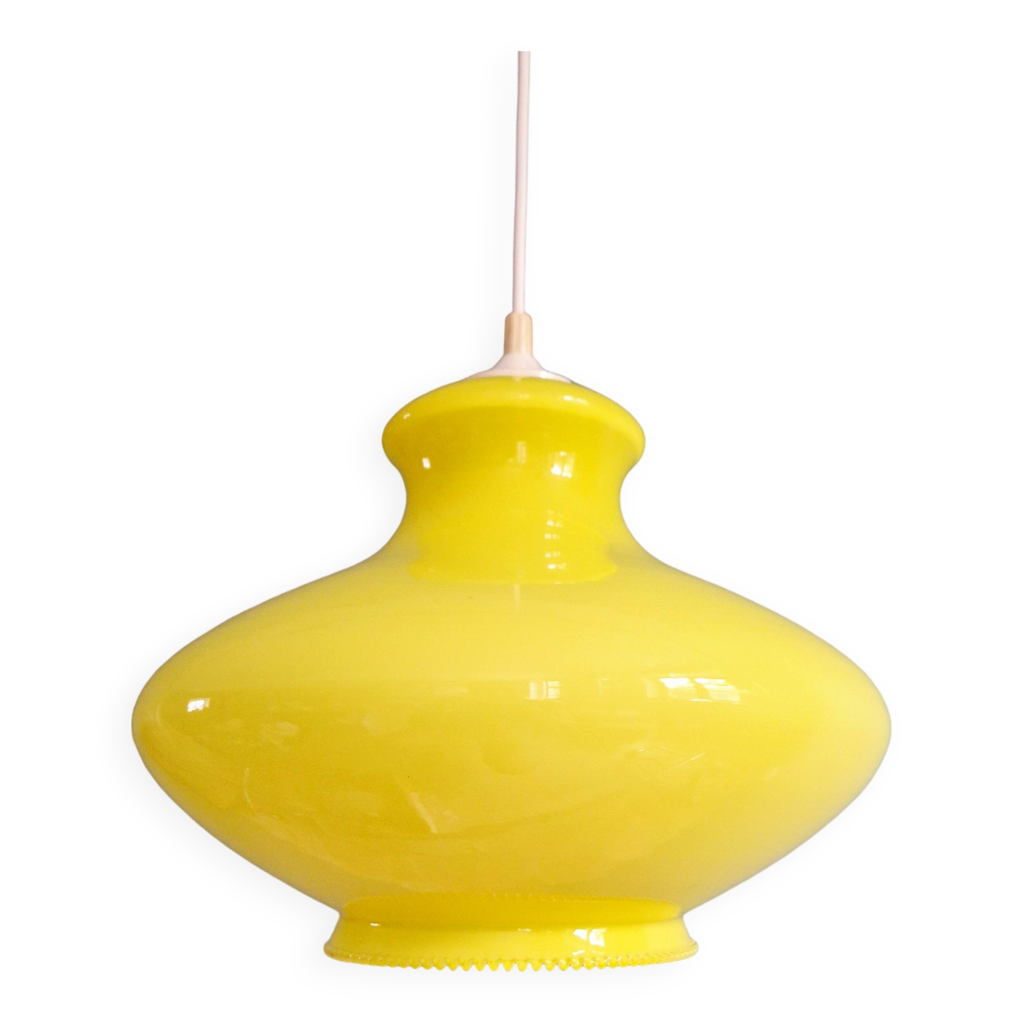 Vintage yellow opaline pendant light, 70s