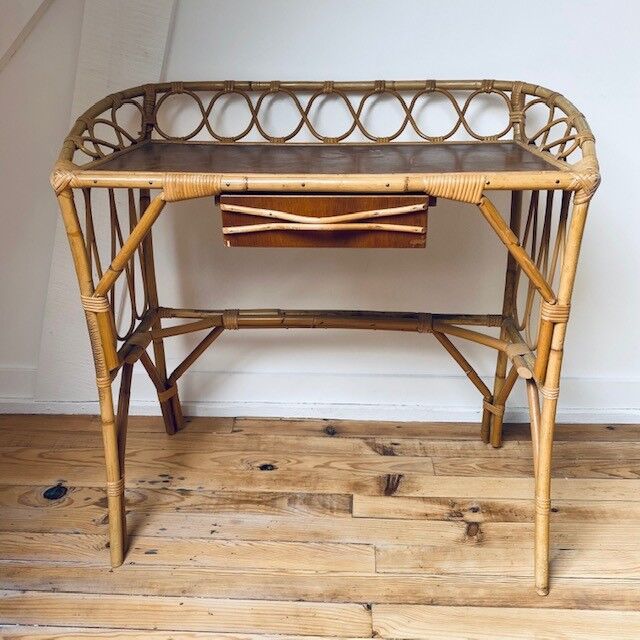 Bureau et chaise en rotin pour enfant