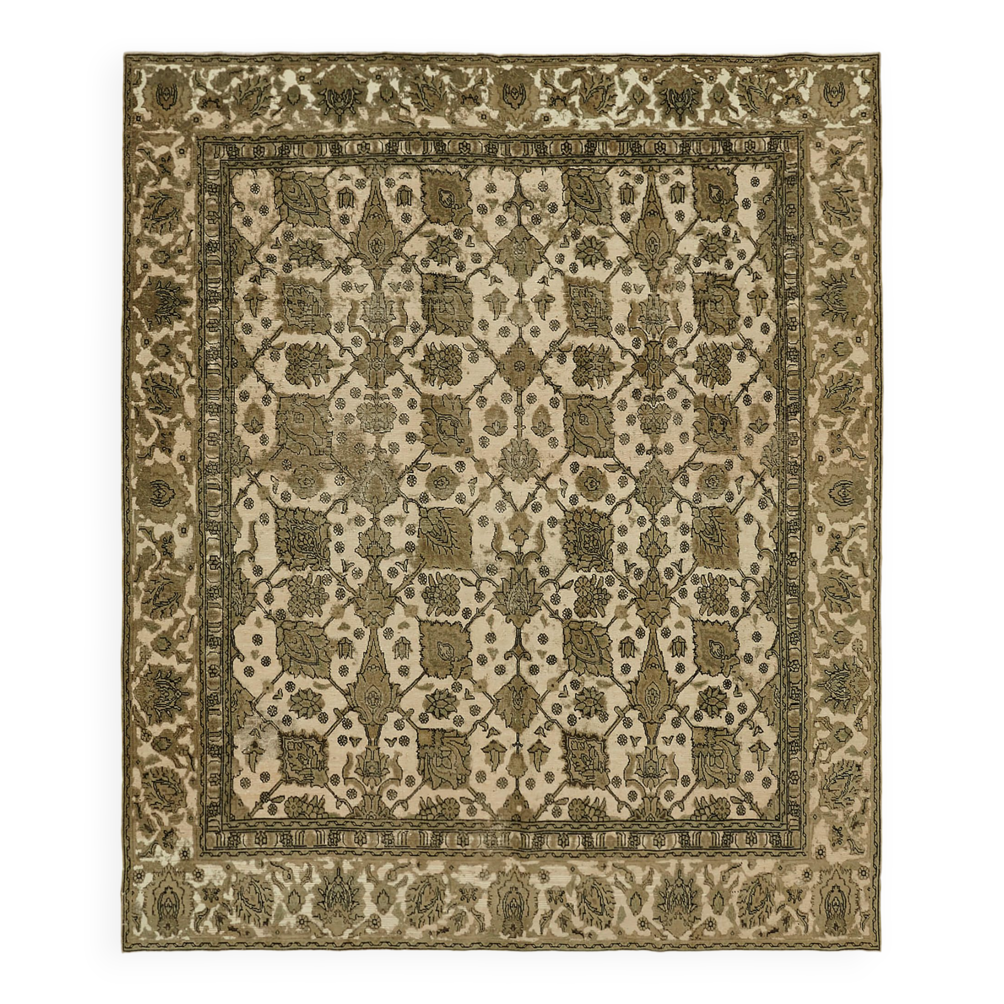 Hand-knotted anatolian antique 1970s 270 cm x 320 cm beige wool carpet