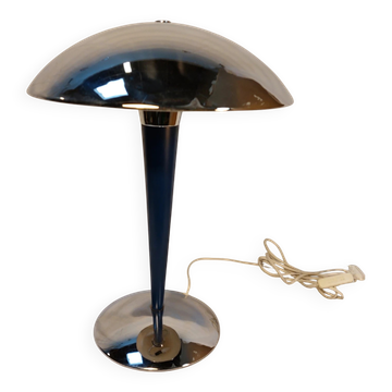 Lampe Paquebot vintage bleu et chrome, double éclairage, style Collins 70s