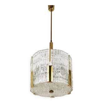 Kalmar Suspension Tambour Drum, Brass, Frosted Textured Glass, Austria, 1960s