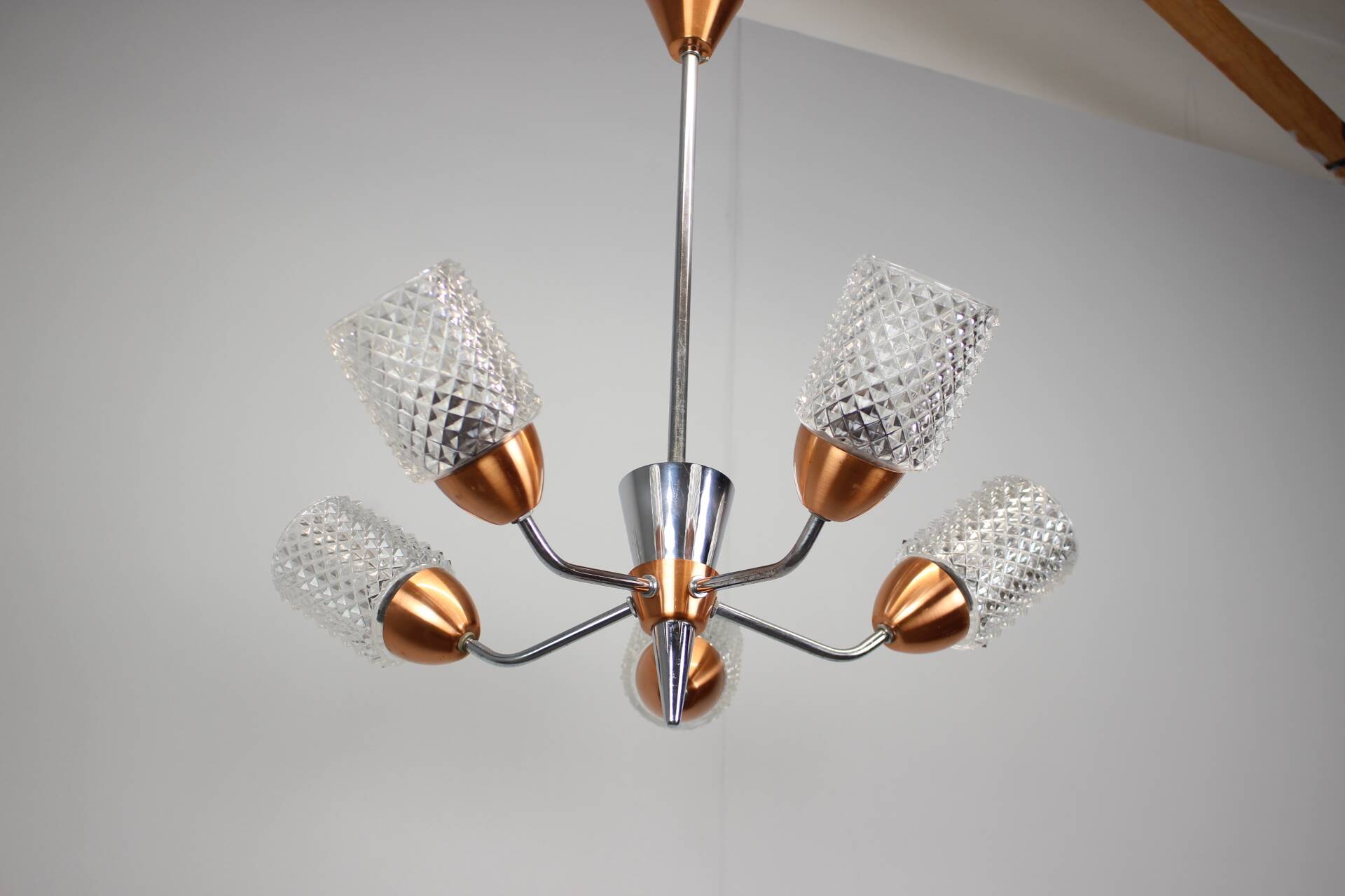 Lustre en verre et chrome Drukov Brno, Tchécoslovaquie, années 1970