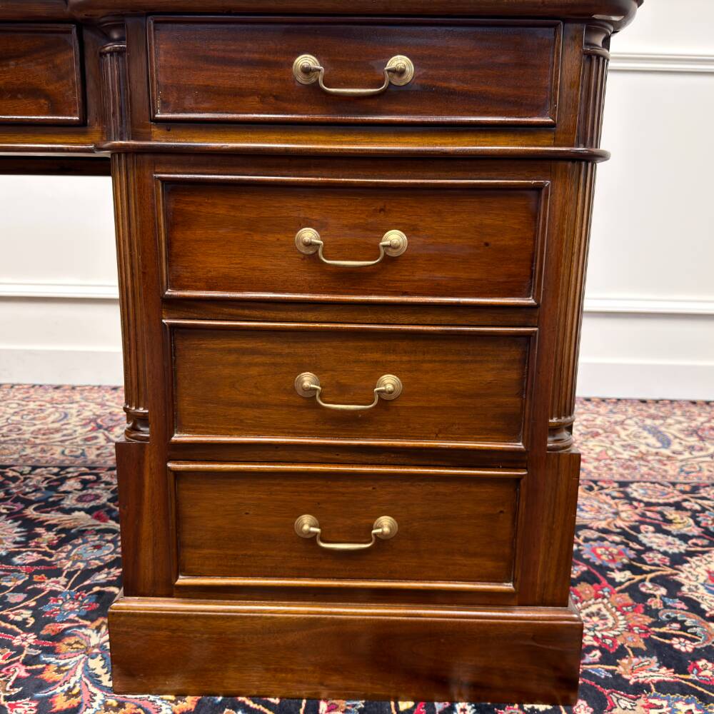 Classic English Desk Green Leather Inlay
