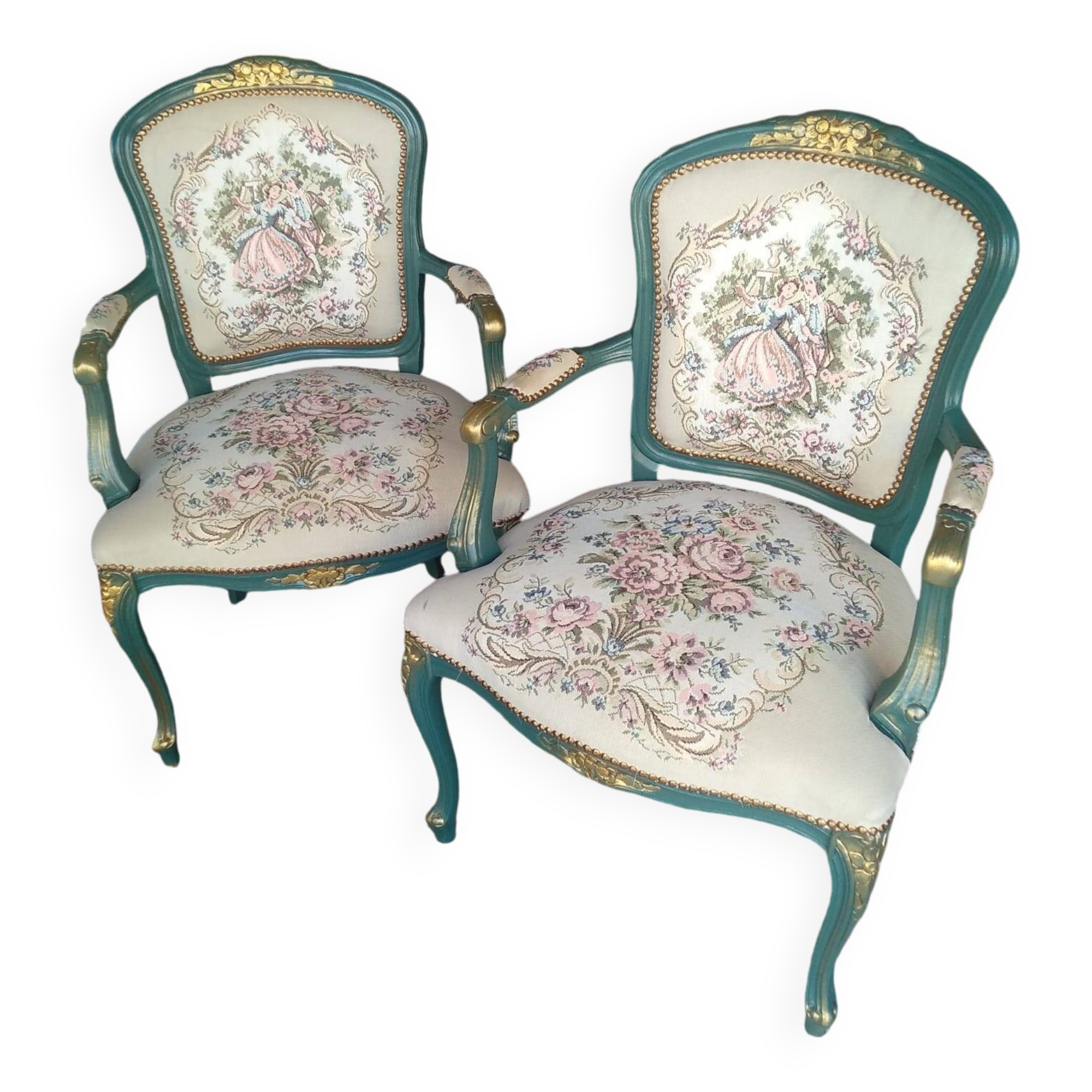 Lot de 2 fauteuils cabriolets de Style Louis XV, rénovés.