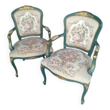 Set of 2 Louis XV style cabriolet armchairs, renovated.
