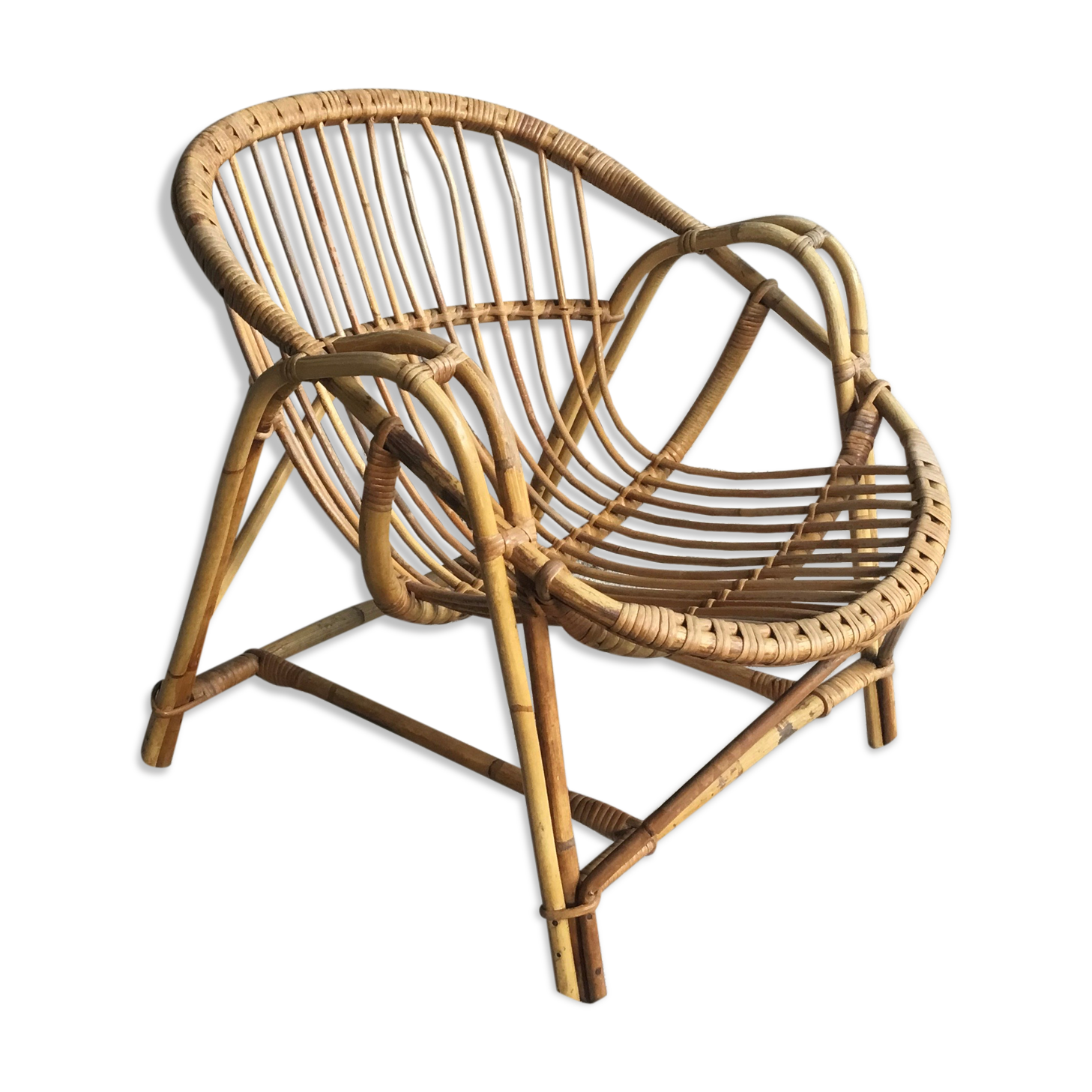 Vintage armchair basket or rattan shell - 1960