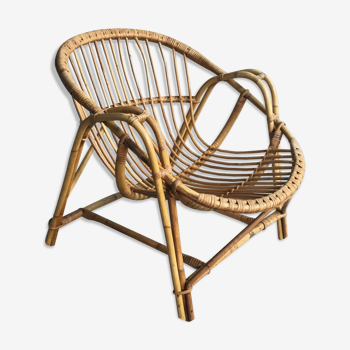 Vintage armchair basket or rattan shell - 1960