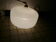 White glass chandelier pendant lamp with geometric decoration 50s
