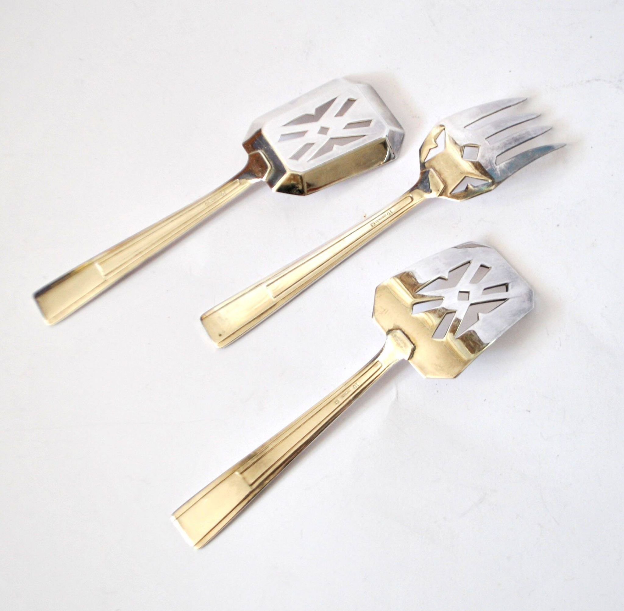 Lot de 3 couverts à mignardise dessert en argenterie moderniste 1950 RENEKA