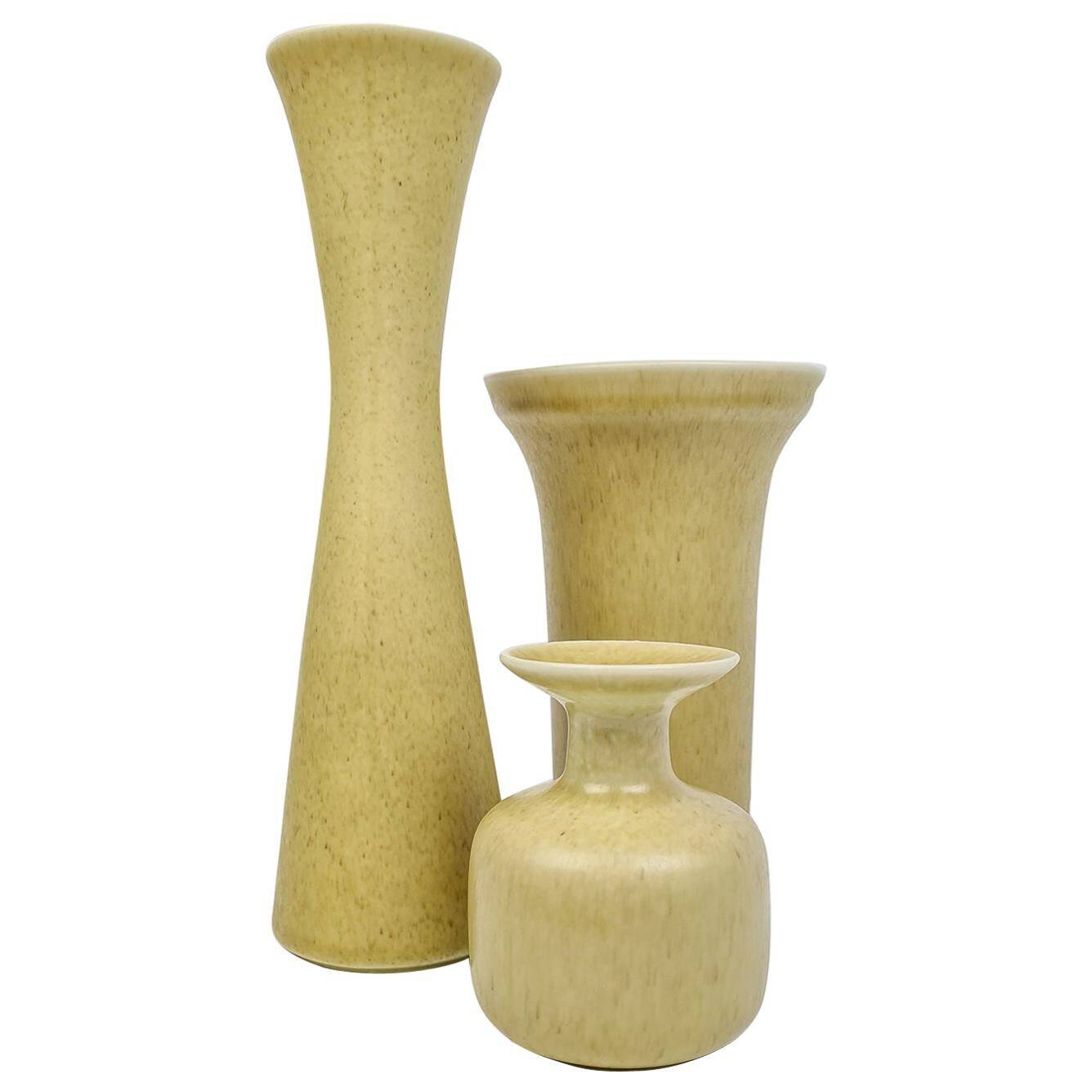Mid-century modern set of 3 ceramic vases by Rörstrand, Gunnar Nylund, Sweden.