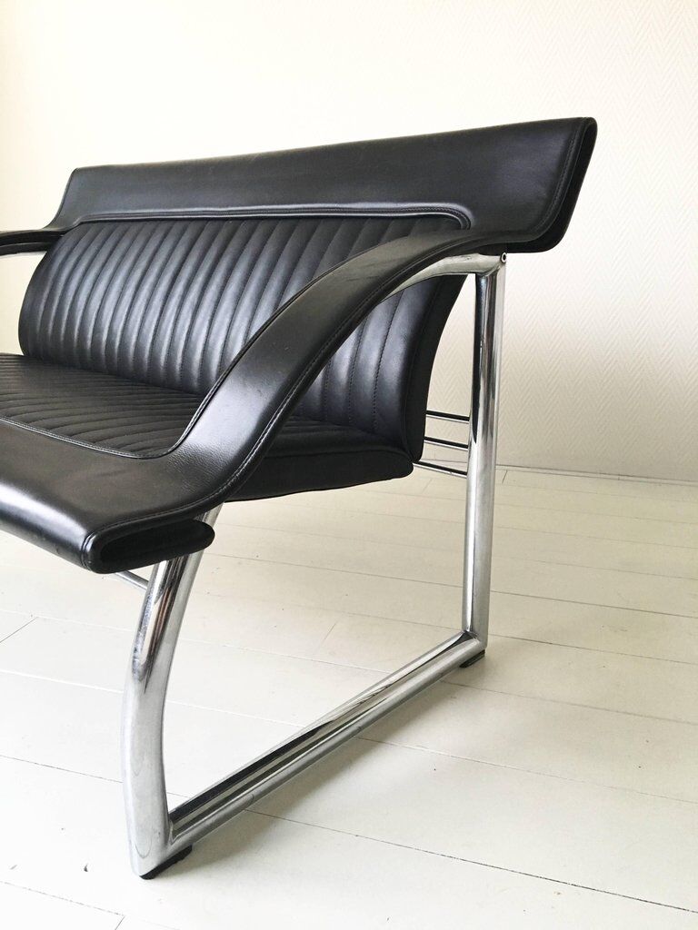 Sofa and Chair in black leather of Sede DS-127 of Gerd Lange 1980 s