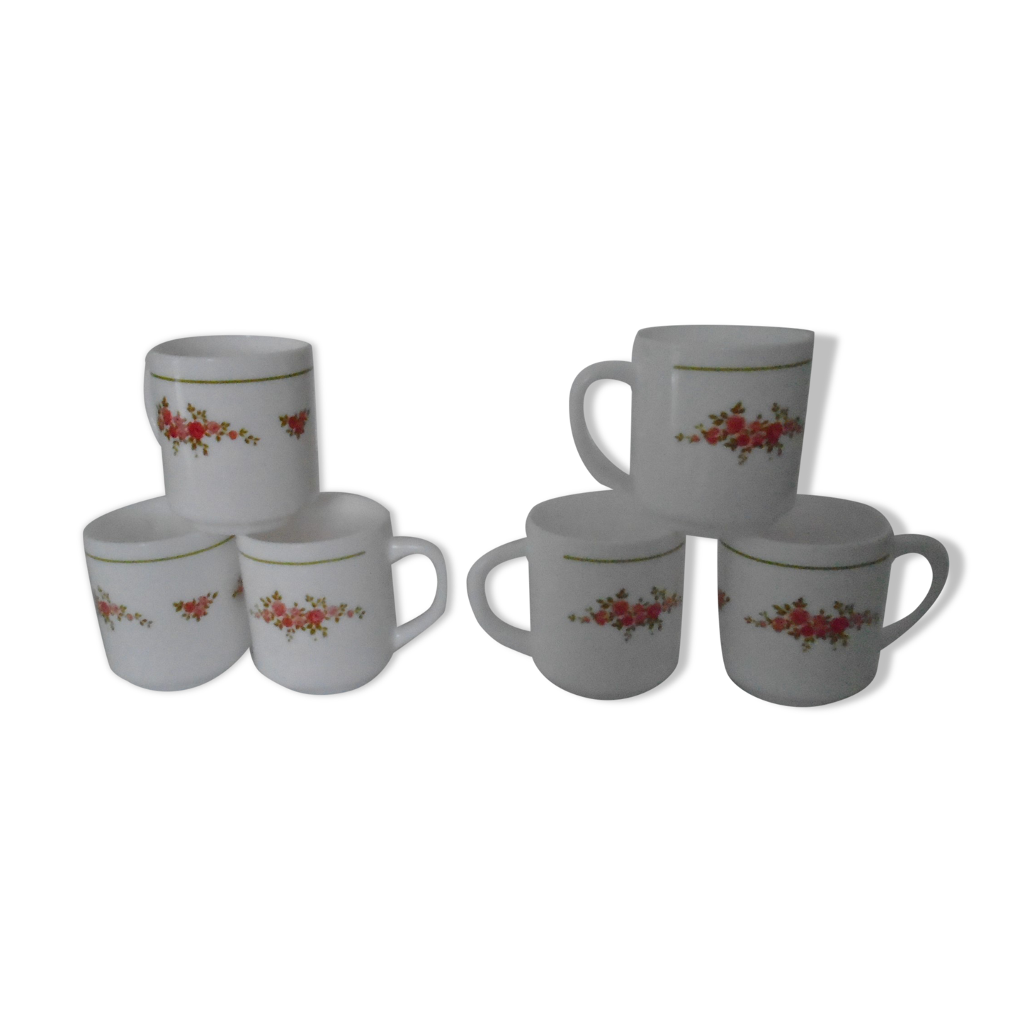 6 mugs small red roses arcopal france