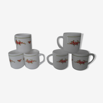 Set de 6 mugs petites roses rouges Arcopal France