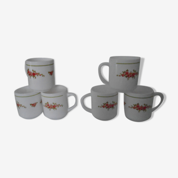 6 mugs small red roses arcopal france