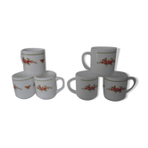 6 mugs small red roses arcopal france