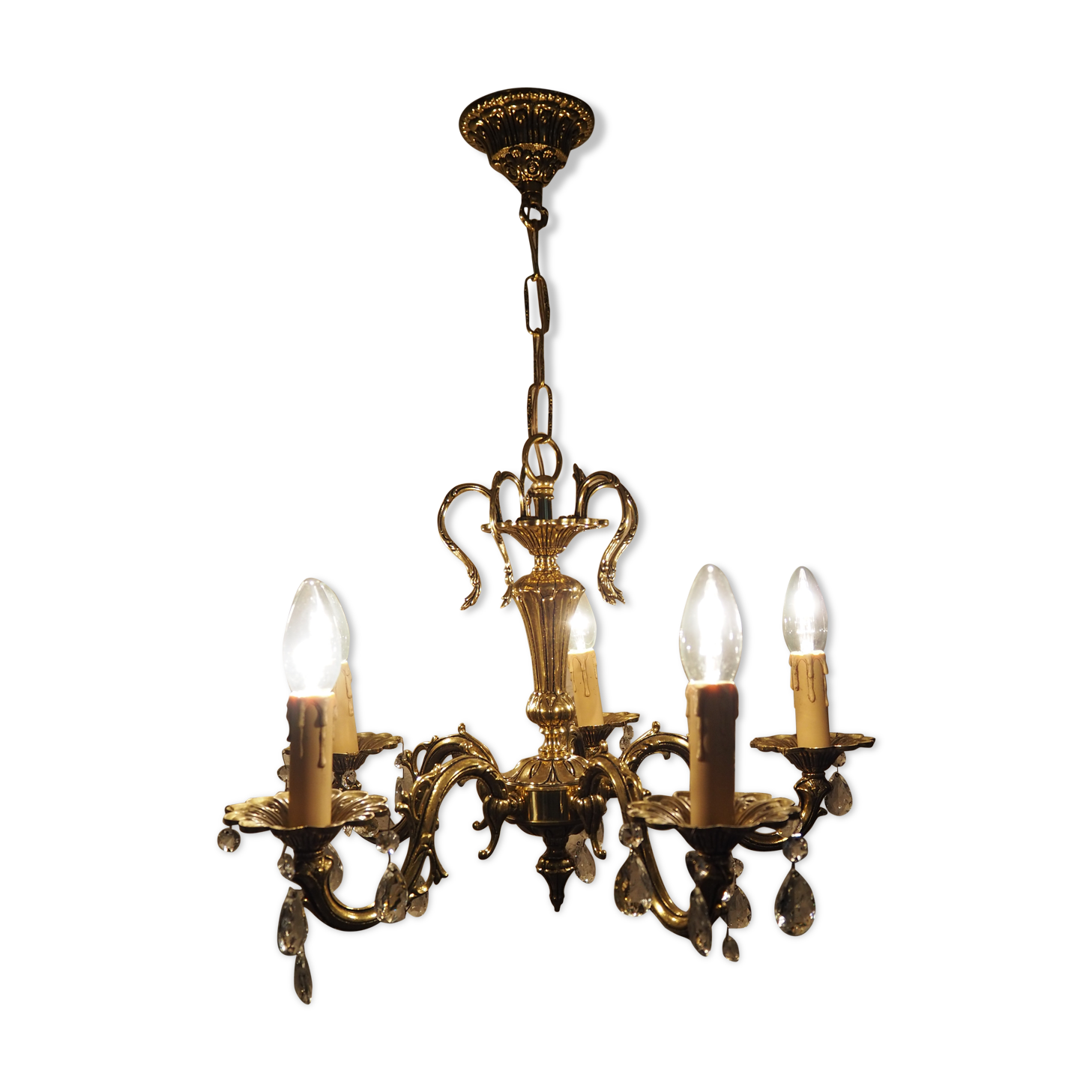 Bronze chandelier and faceted crystal stamps