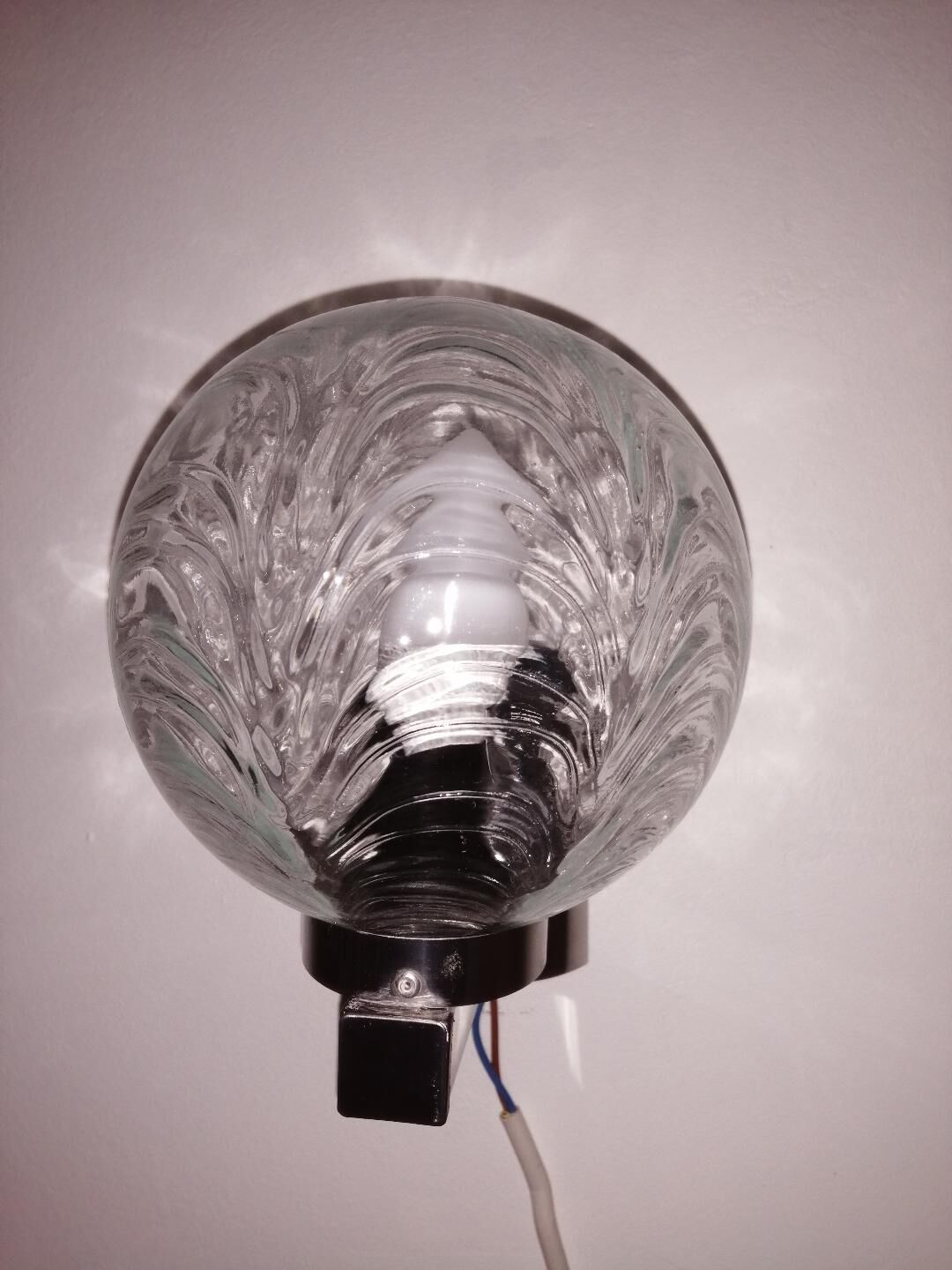 Pair of wall lamps 70 Italy chrome and pressed molded glass