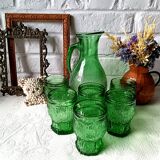 Vintage Bormioli green lemonade service from the 1970s, jug and glasses from Italy.
