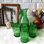 Vintage Bormioli green lemonade service from the 1970s, jug and glasses from Italy.