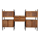 Rare Italian midcentury design modular teak webbing wall unit cabinet