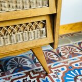 Chest of drawers vintage wood and wicker feet compass