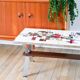 Ceramic coffee table, chrome and teak legs, Space Age, signed, 1970.