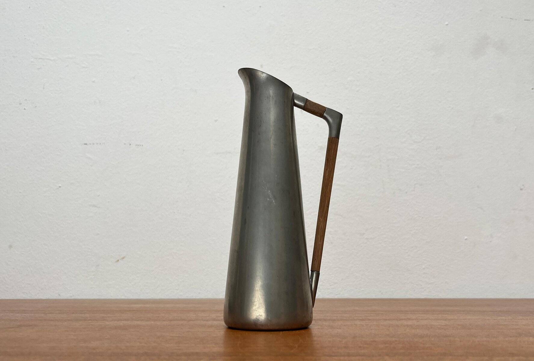 Mid-Century Pewter Carafe Vase with Teak Handle by K.M.D. Tiel Royal Holland Pewter, 1960s