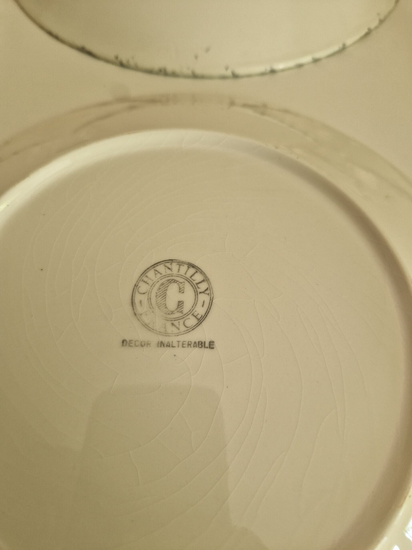 12 assiettes plates moucheté noir manufacture Chantilly France