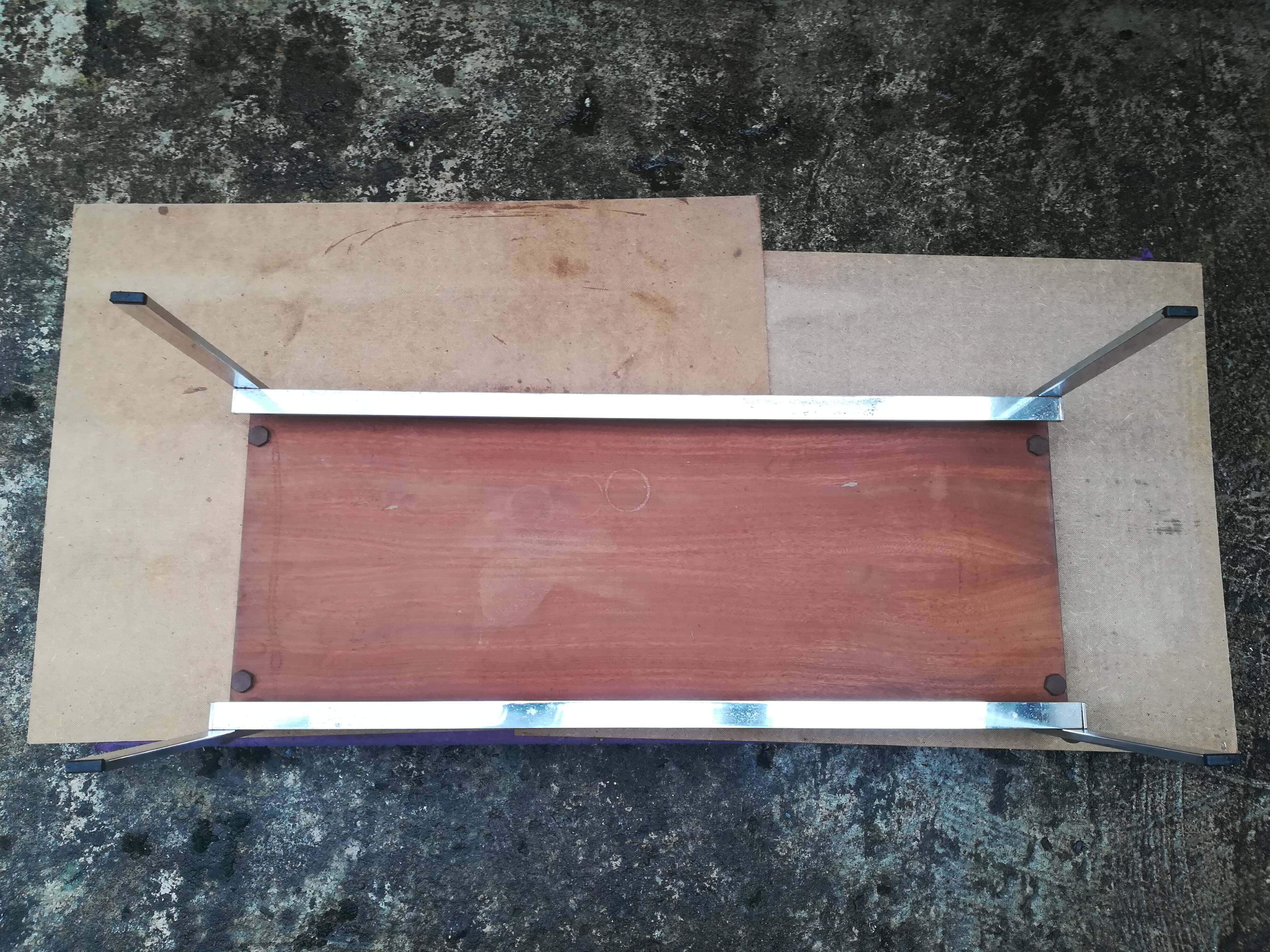 Chrome and teak coffee table