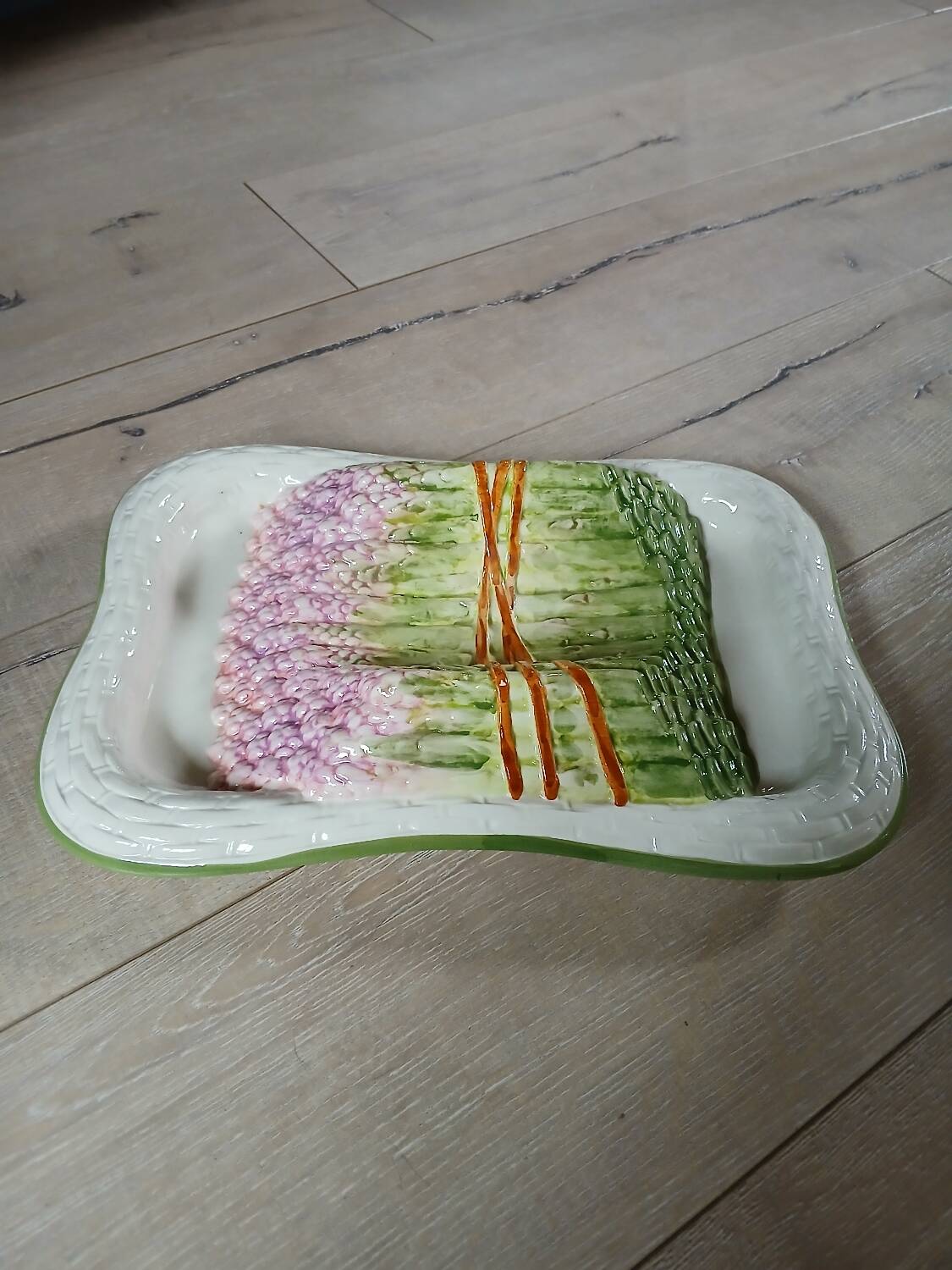 Large antique Barbotine/asparagus platter