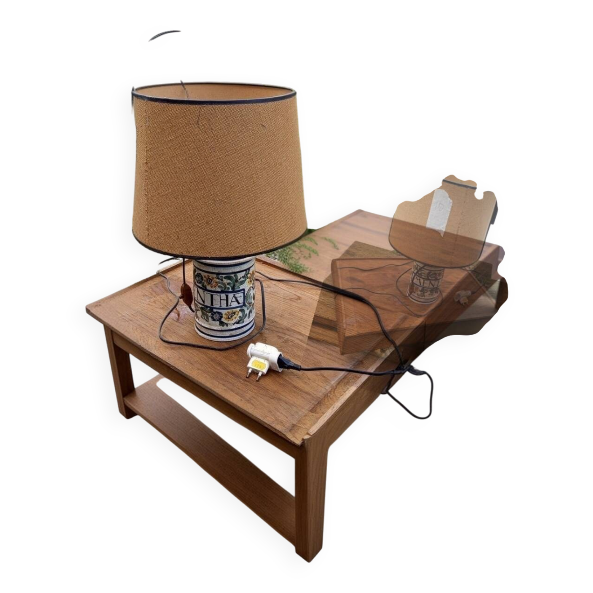 Lampe à poser en céramique peinte à la main – style provençal vintage