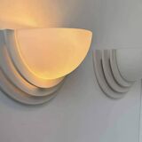 Pair of vintage geometric wall lights, plaster and sandblasted glass, France 1970