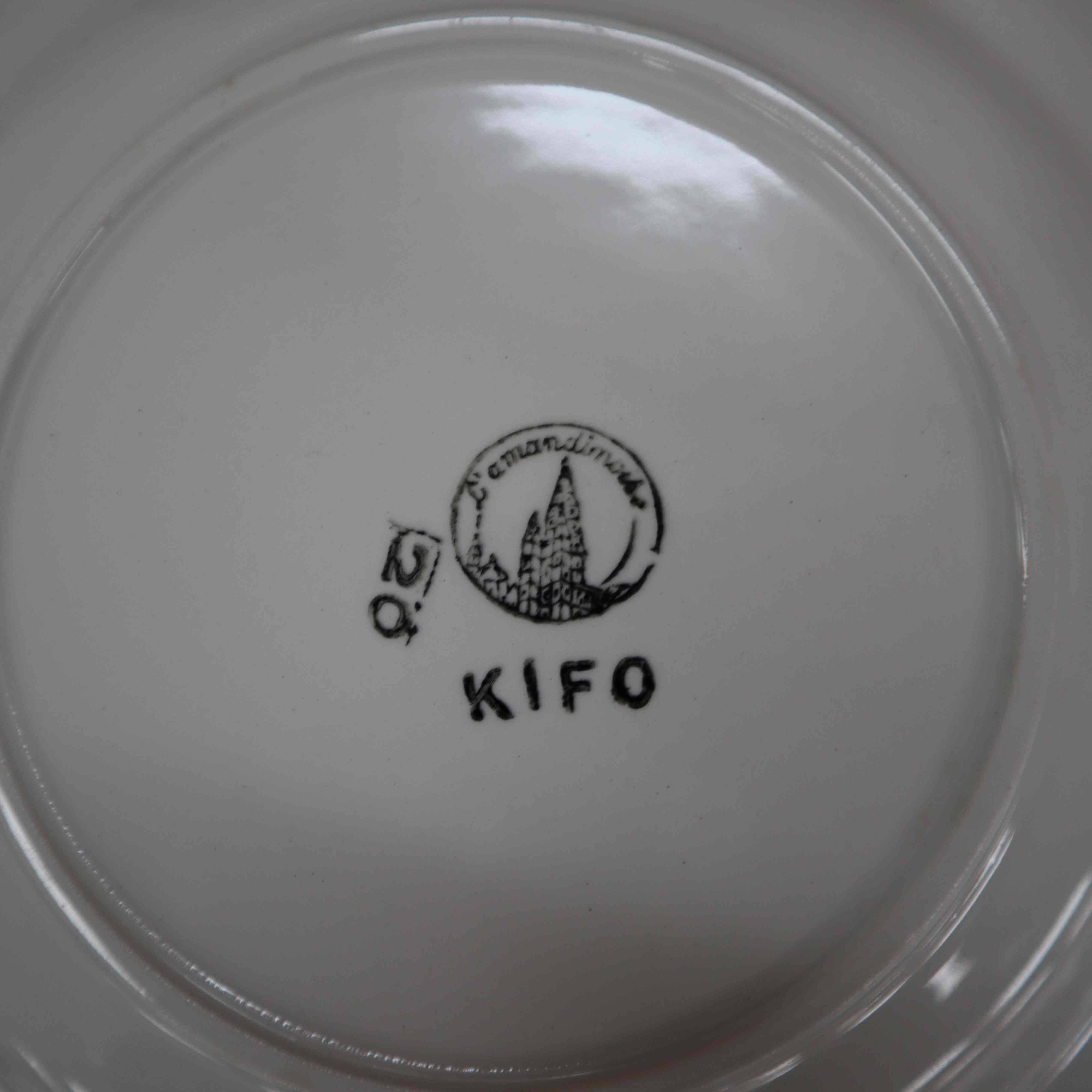 Set of 8 KIFO L'Amandinoise flat plates with green leaf decor