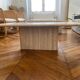 Minimalist design coffee table in unbleached travertine stone
