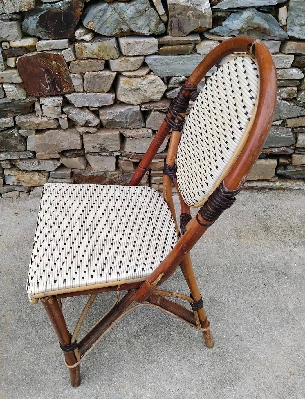 Pair of Vintage Wooden and Woven Plastic Bistro Chairs