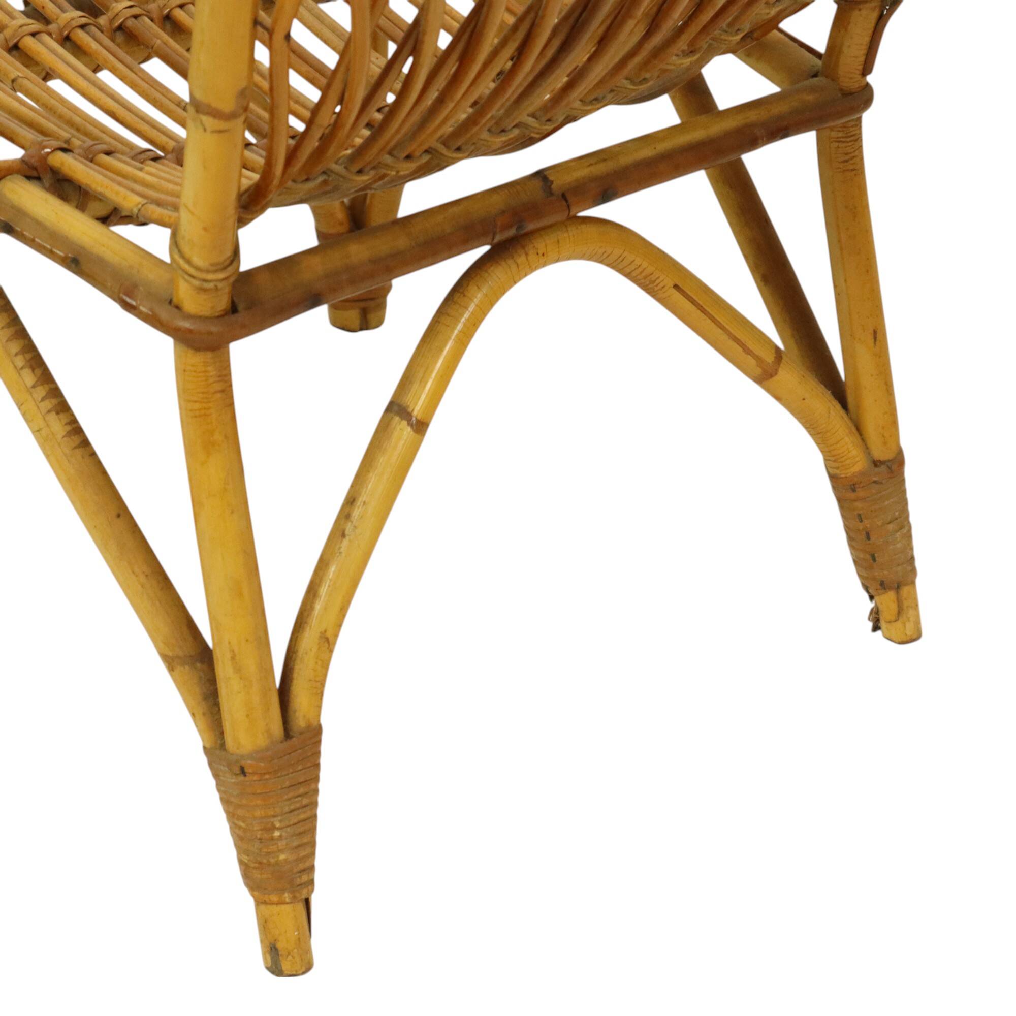 Vintage Set Rattan Chairs Armchairs Table Boho Design Sixties