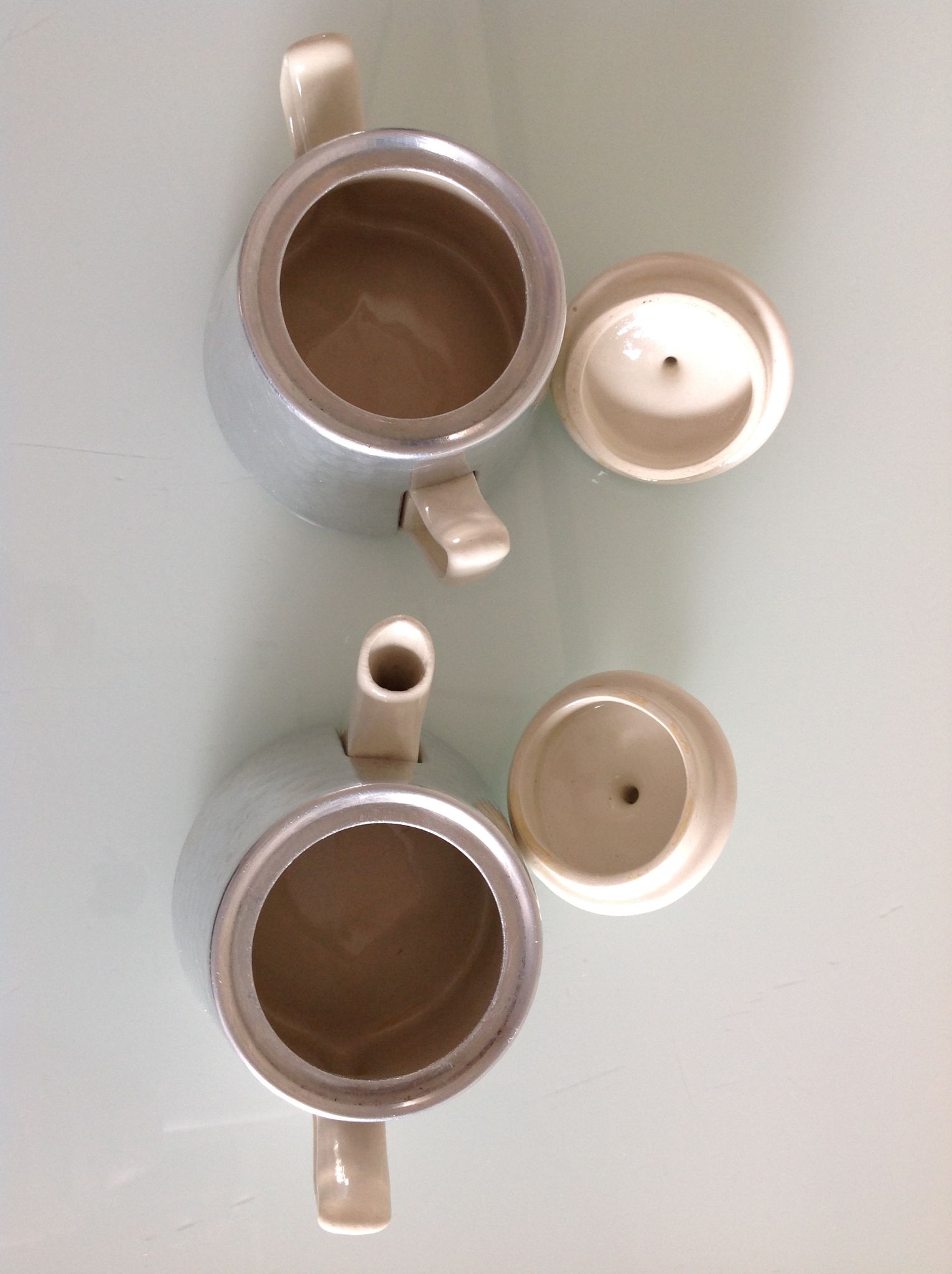 Sugar and milk pot in cermal and metal vintage 60s-70s