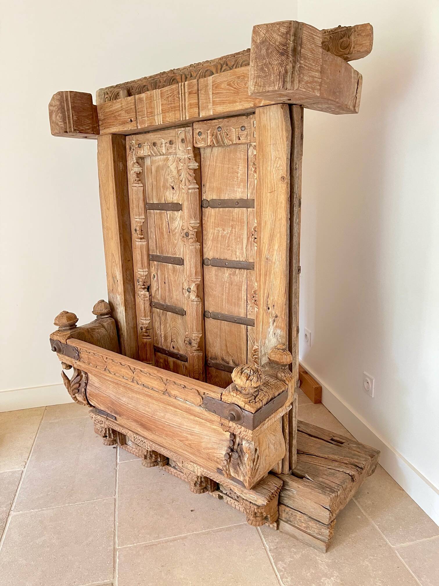 Door & old Indian balcony from Rajasthan in solid teak