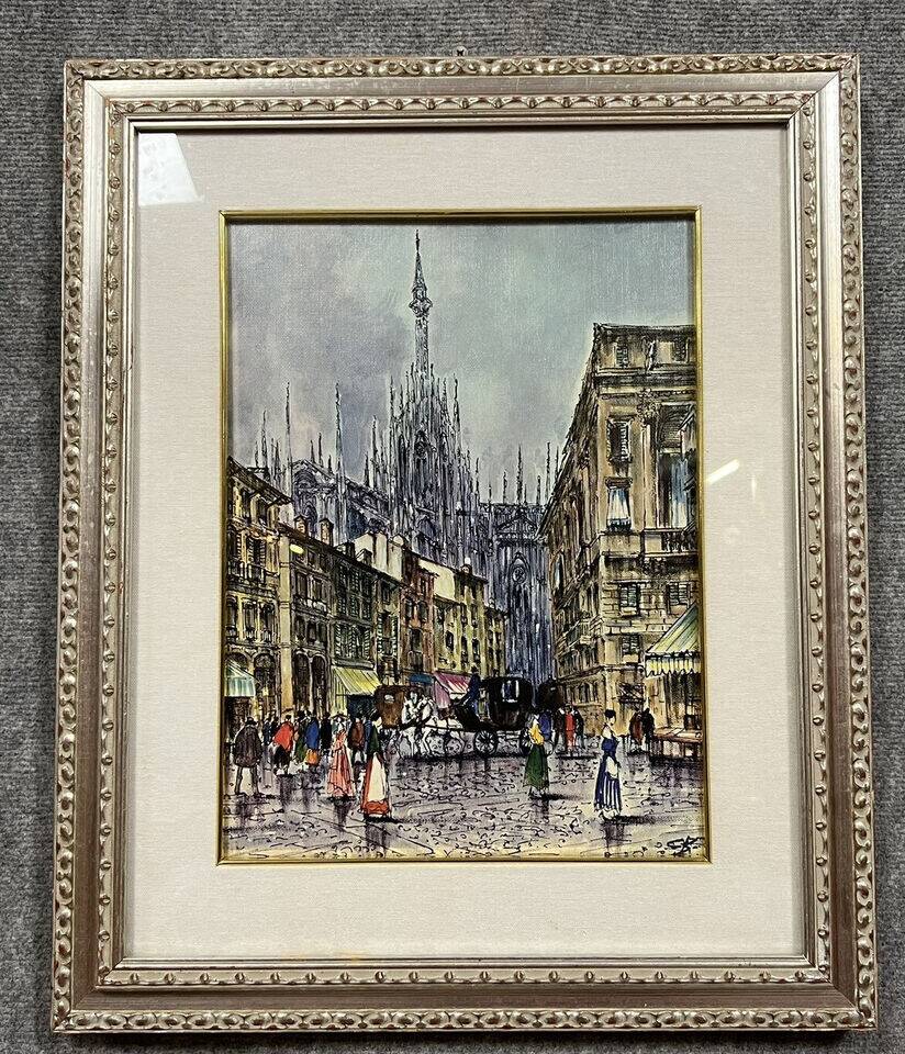 Italian School: oil on canvas mounted on panel circa 1900 view of Milan