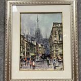 Italian School: oil on canvas mounted on panel circa 1900 view of Milan