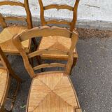 4 Louis XV chairs in solid oak and straw