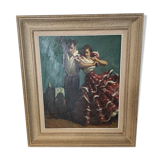 Painting on canvas, couple dancer flamenco