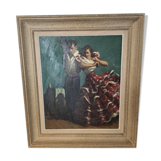 Peinture sur toile, couple danseur flamenco