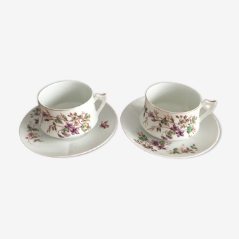 Paire de tasses à thé porcelaine émaillée 1900