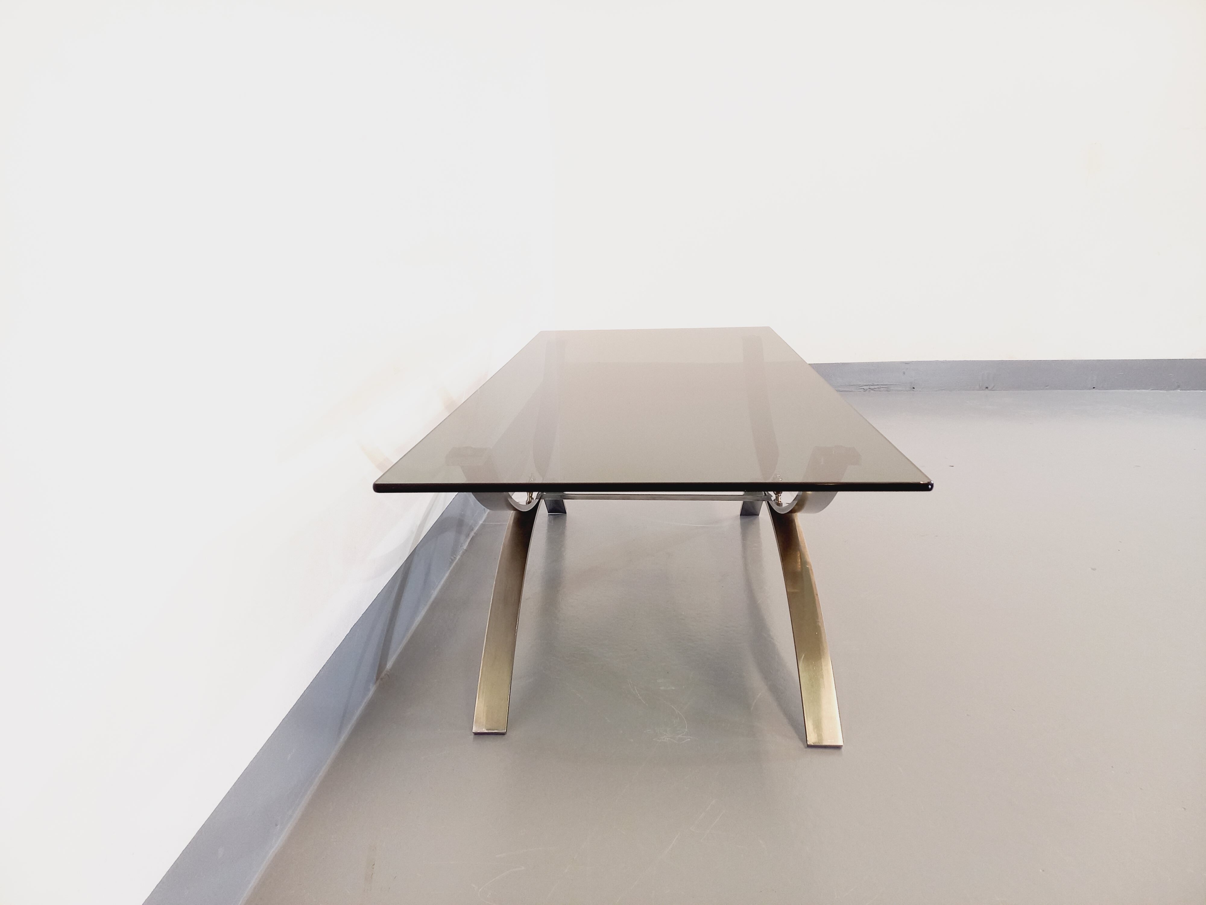 Vintage glass and chromed metal coffee table from the 70s