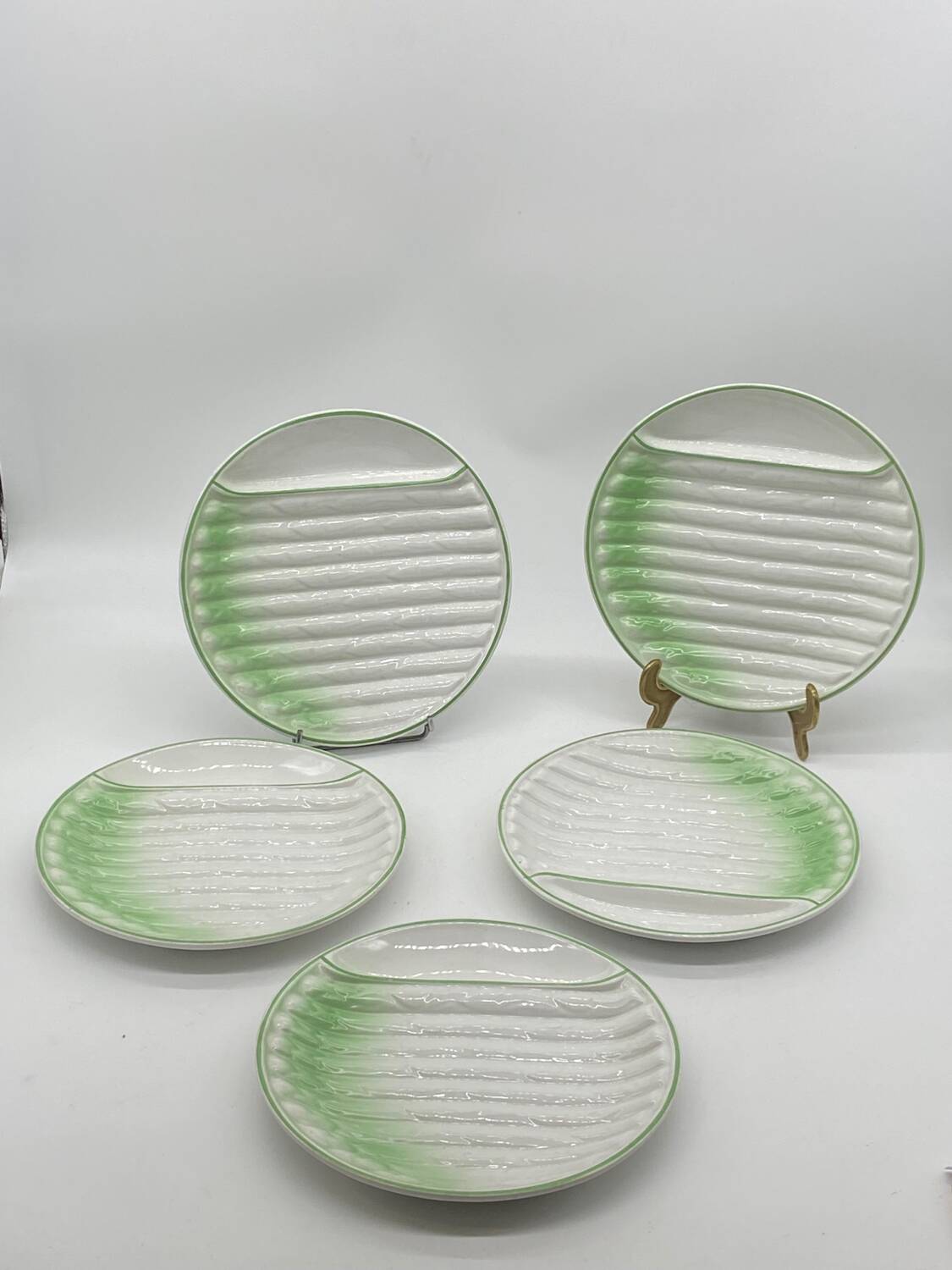 Series of asparagus plates, Revol, porcelain, vintage, slip